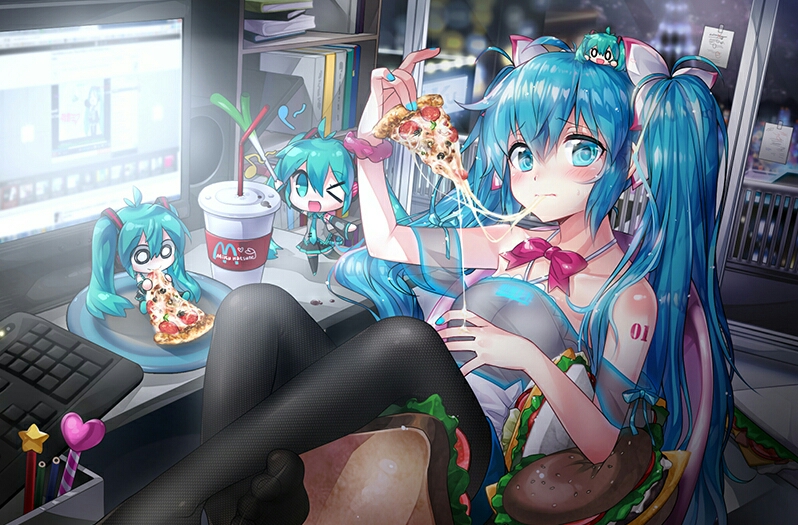 hatsune miku (vocaloid and 1 more) drawn by melon3