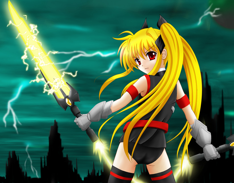 fate testarossa and bardiche (lyrical nanoha and 1 more) drawn by flipper