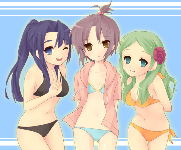 nagato yuki, asakura ryoko, and kimidori emiri (suzumiya haruhi no yuuutsu) drawn by hijiki_(hijikini)