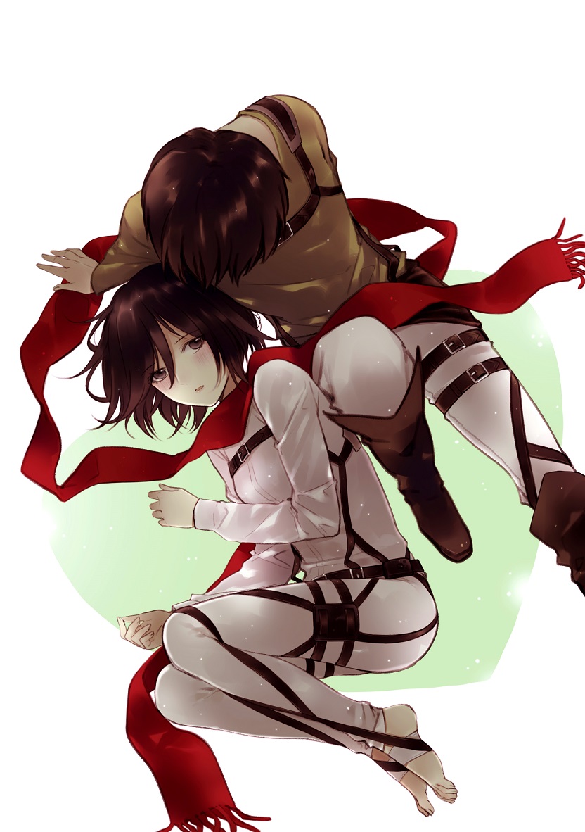 mikasa ackerman and eren yeager (shingeki no kyojin) drawn by yasai_(getsu)