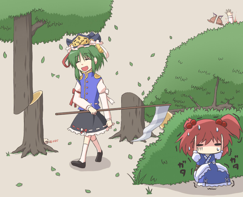 mystia lorelei, shiki eiki, and onozuka komachi (touhou) drawn by kurokoori