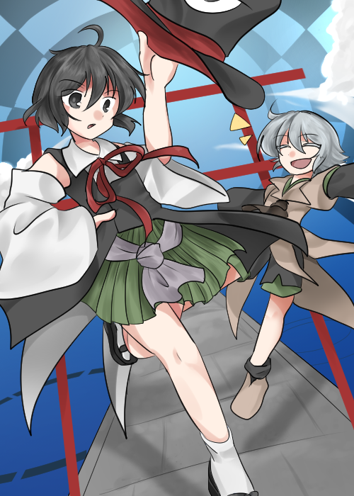 enraku tsubakura and houlen yabusame (len'en) drawn by jandare