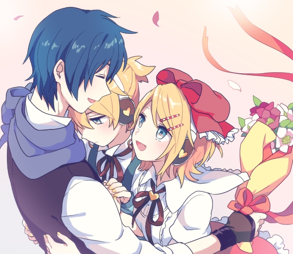 kagamine rin, kagamine len, and kaito (vocaloid) drawn by akiyoshi_(tama-pete)