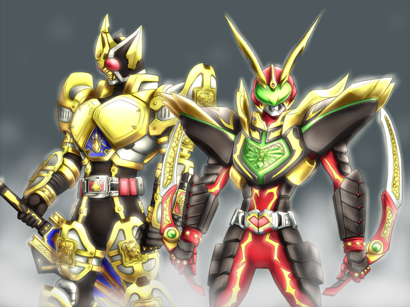 kamen rider blade, kamen rider chalice, and kamen rider wild chalice (kamen rider and 1 more) drawn by irisu_haniwa