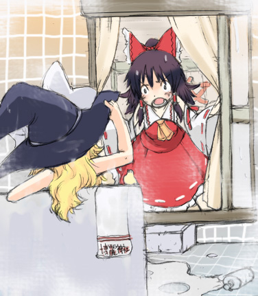 hakurei reimu and kirisame marisa (touhou) drawn by fujisaki_hikari