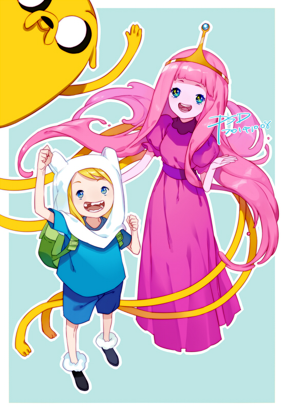 princess bonnibel bubblegum, finn the human, and jake the dog (adventure time) drawn by psd_(psdgai)