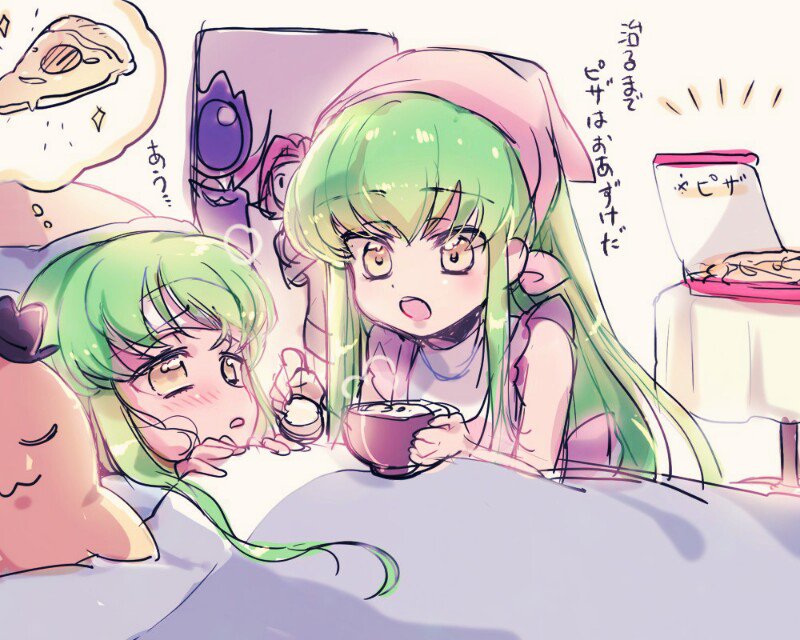 c.c., lelouch vi britannia, kouzuki kallen, and cheese-kun (code geass) drawn by sumi_otto