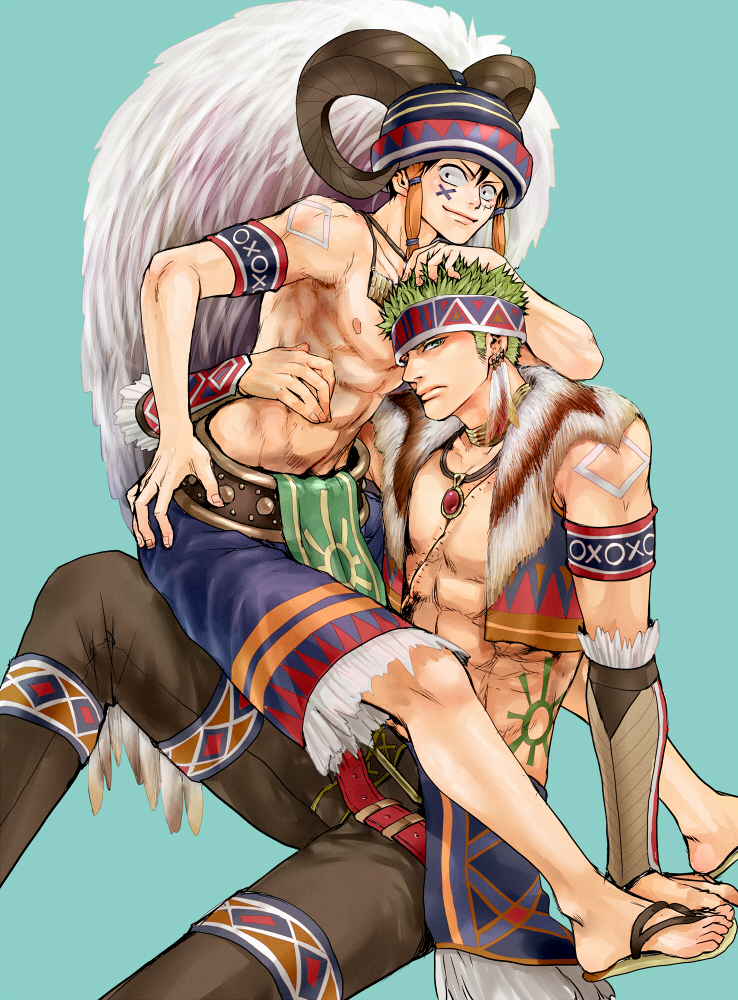monkey d. luffy and roronoa zoro (one piece) drawn by tatsushima_soyogo