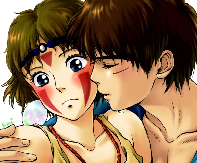 san and ashitaka (mononoke hime) drawn by emi_(green_wave)