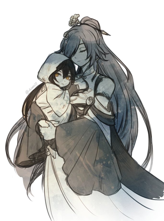 fu hua and zhongli (genshin impact and 3 more) drawn by dijunsjt