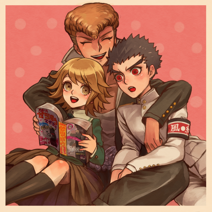 fujisaki chihiro, ishimaru kiyotaka, and owada mondo (danganronpa and 1 more) drawn by lotter75