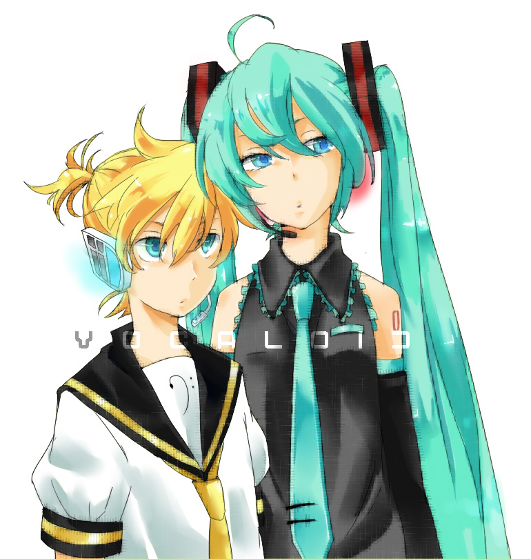 hatsune miku and kagamine len (vocaloid) drawn by yuzuhara_moke
