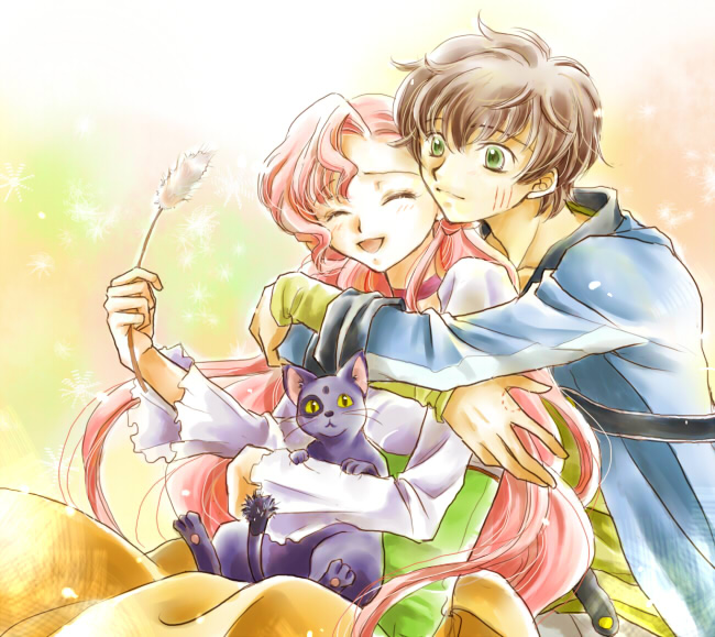 kururugi suzaku, euphemia li britannia, and arthur (code geass) drawn by pesu