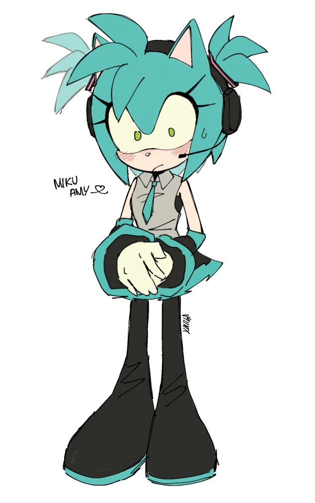hatsune miku and amy rose (vocaloid and 1 more) drawn by dexter308917