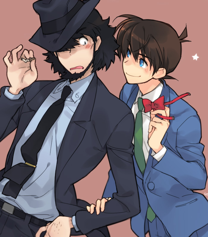 kudou shin'ichi and jigen daisuke (meitantei conan and 2 more) drawn by toujou_sakana