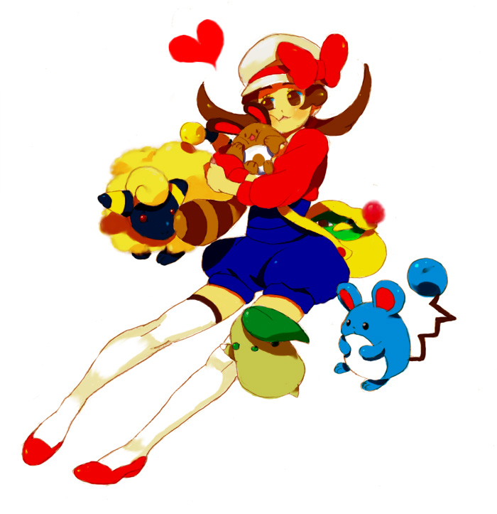 lyra, chikorita, marill, sentret, mareep, and 1 more (pokemon and 1 more) drawn by goruti