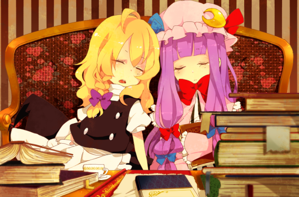 kirisame marisa and patchouli knowledge (touhou) drawn by yugake_(mrnmrm)