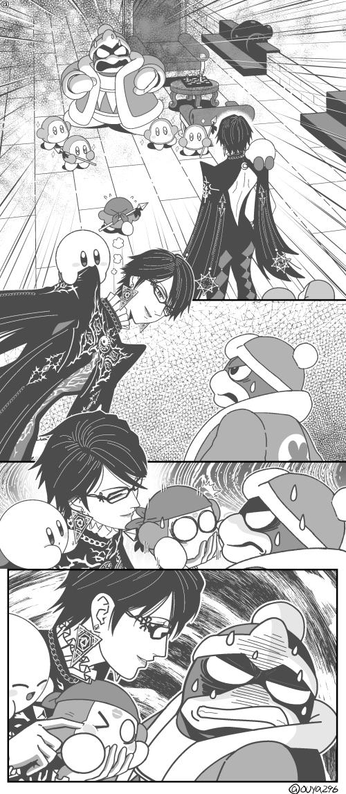 kirby, bayonetta, waddle dee, king dedede, and bandana waddle dee (kirby and 3 more) drawn by ouya_(maboroshimori)
