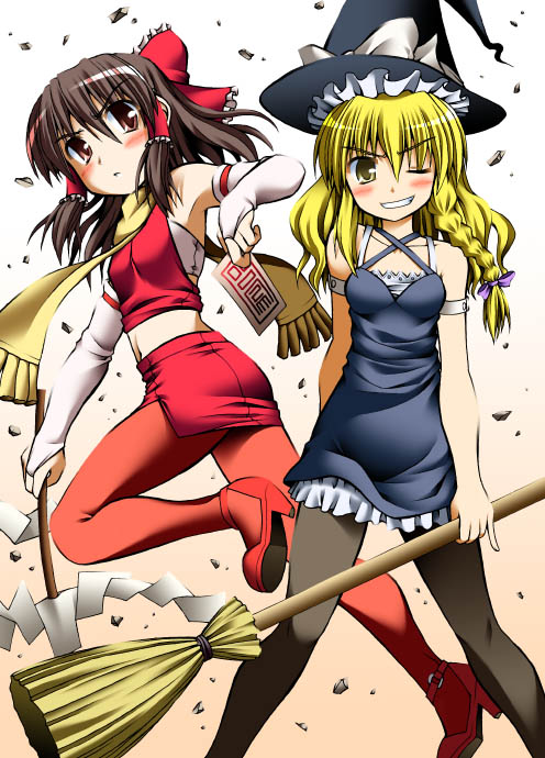 hakurei reimu and kirisame marisa (touhou) drawn by nonodera_minku