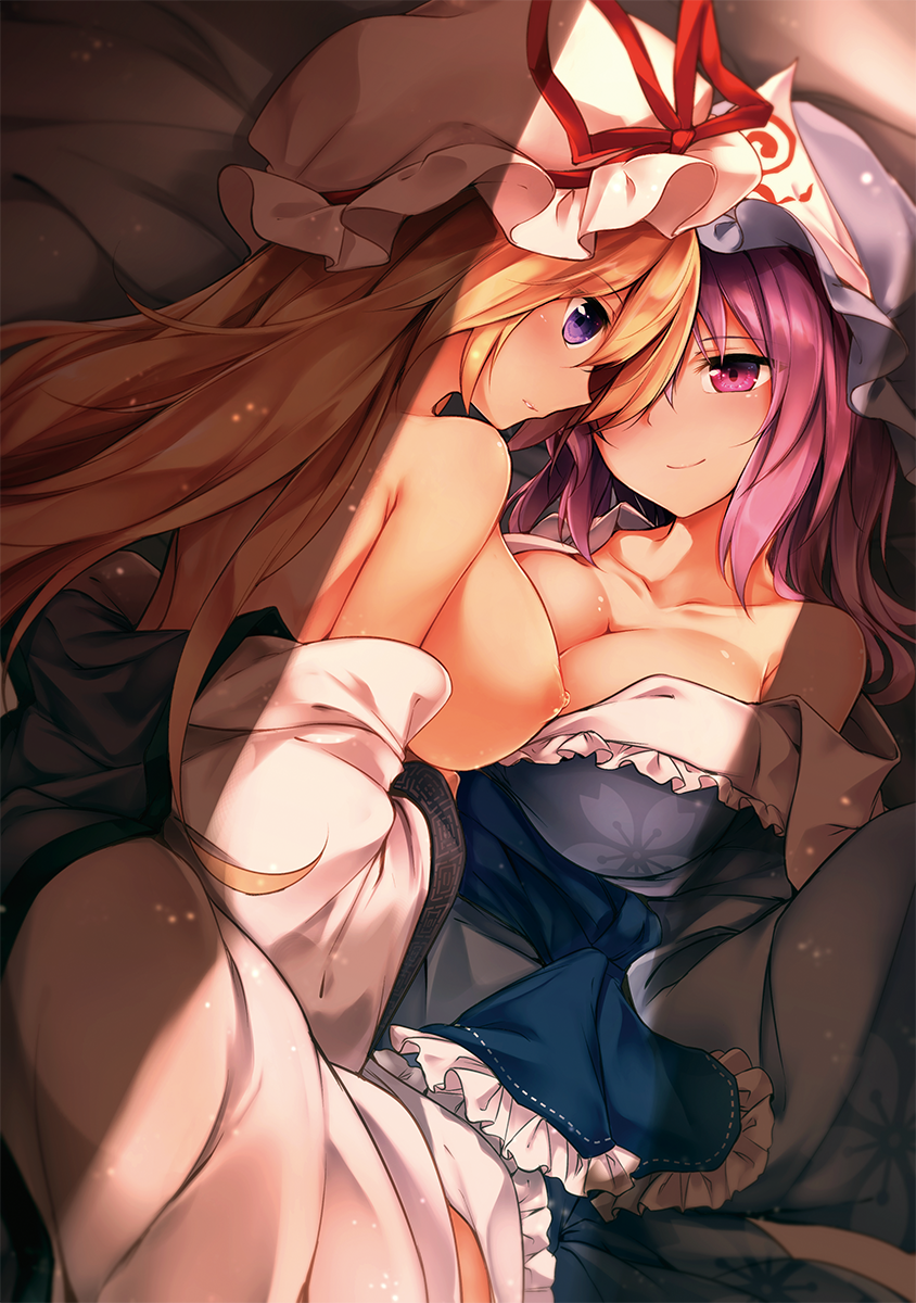 yakumo yukari and saigyouji yuyuko (touhou) drawn by midori_(misuriru8)