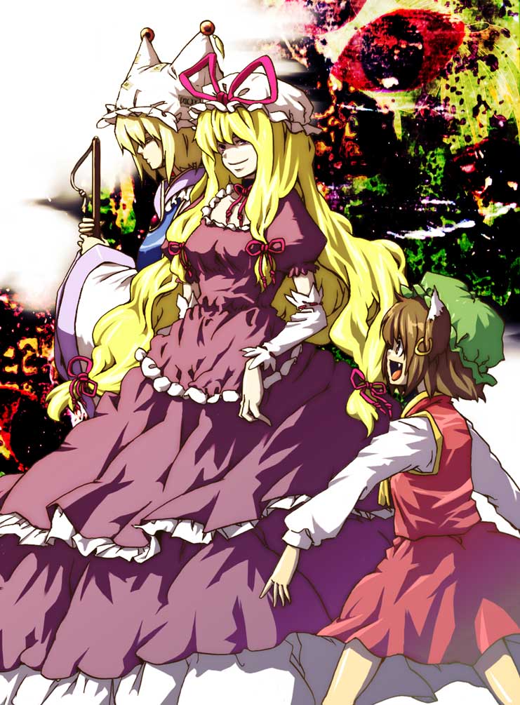yakumo yukari, yakumo ran, and chen (touhou) drawn by lefthand
