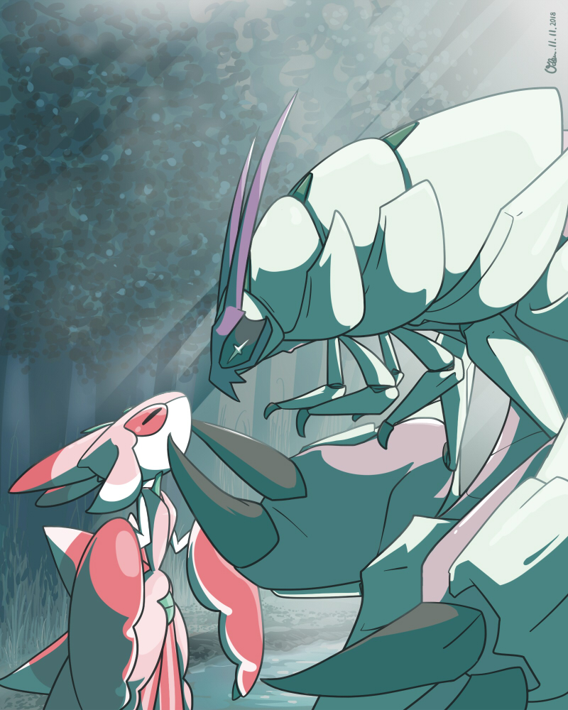 lurantis and golisopod (pokemon) drawn by oden_(madsword)