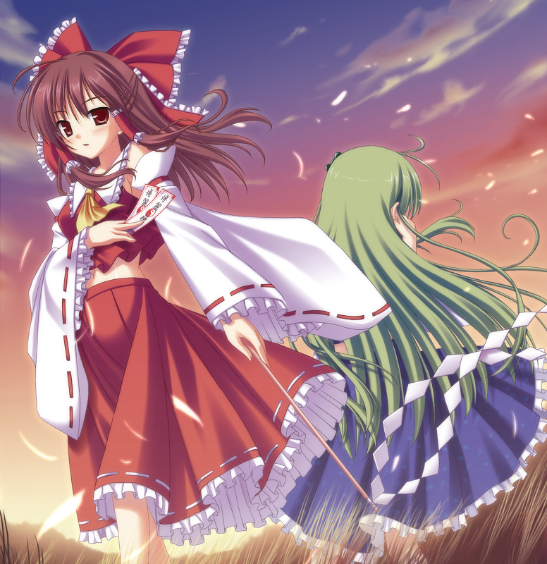 hakurei reimu and kochiya sanae (touhou) drawn by skywaker