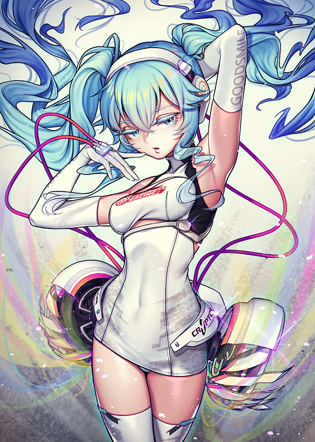 hatsune miku and racing miku (vocaloid and 1 more) drawn by lantam