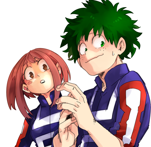 midoriya izuku and uraraka ochaco (boku no hero academia) drawn by esuo_(sokamen)