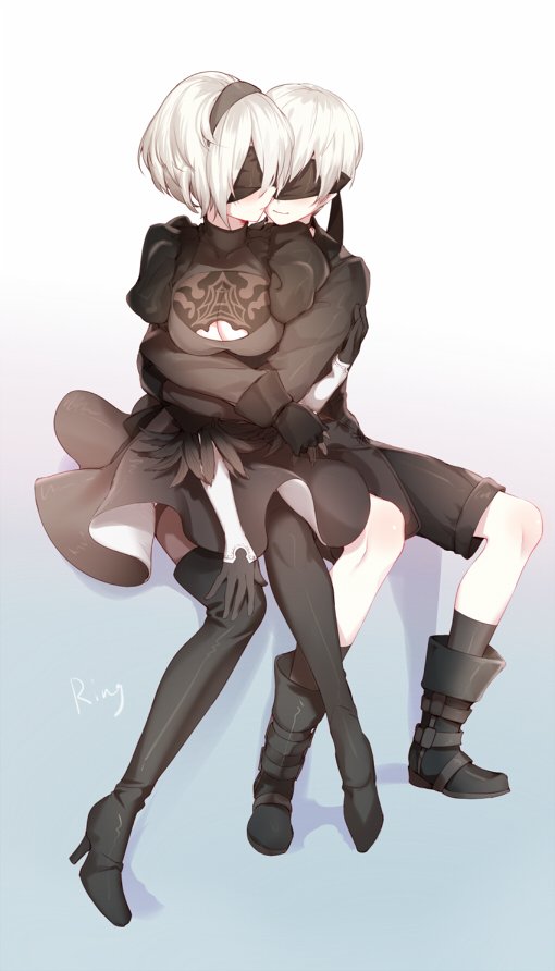 2b and 9s (nier and 1 more) drawn by aki663