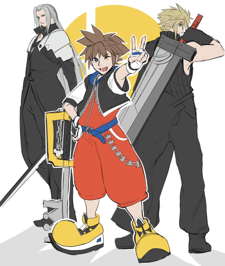 cloud strife, sephiroth, and sora (final fantasy and 4 more) drawn by jjn_ff7