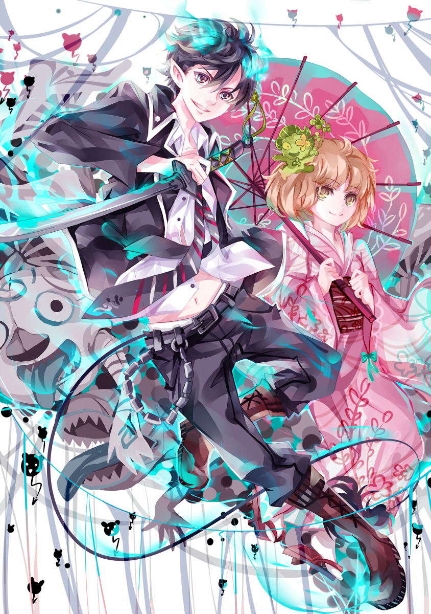 okumura rin, moriyama shiemi, and nii (ao no exorcist) drawn by instocklee