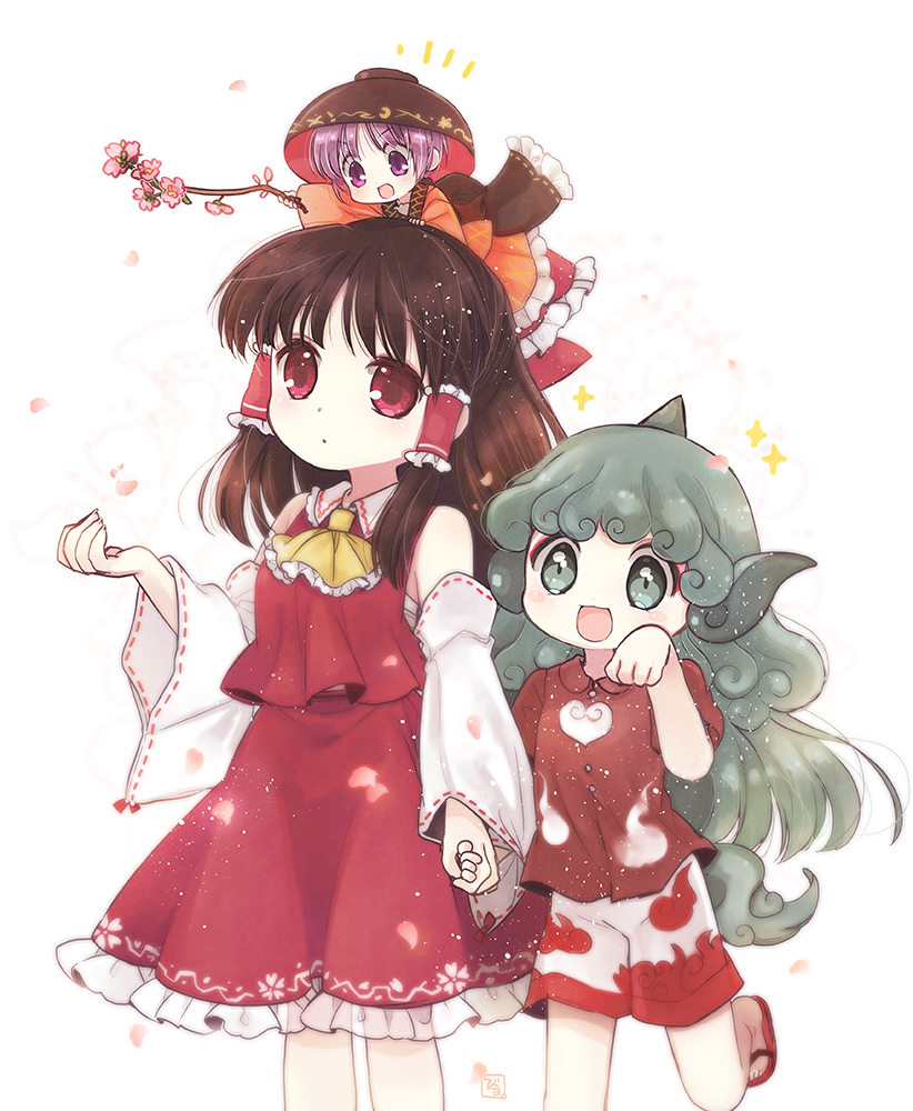 hakurei reimu, sukuna shinmyoumaru, and komano aunn (touhou) drawn by biyon