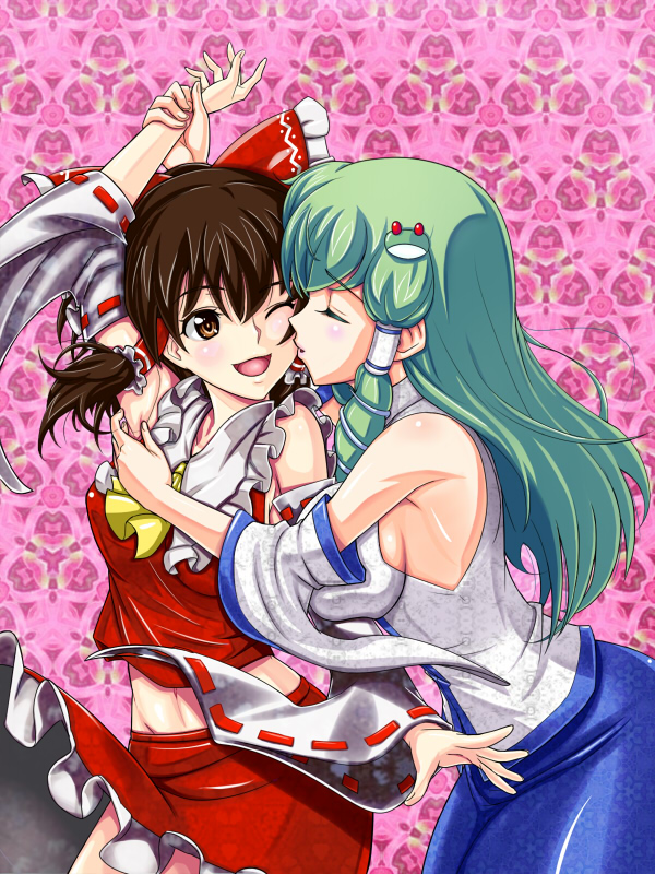 hakurei reimu and kochiya sanae (touhou) drawn by hokkoru