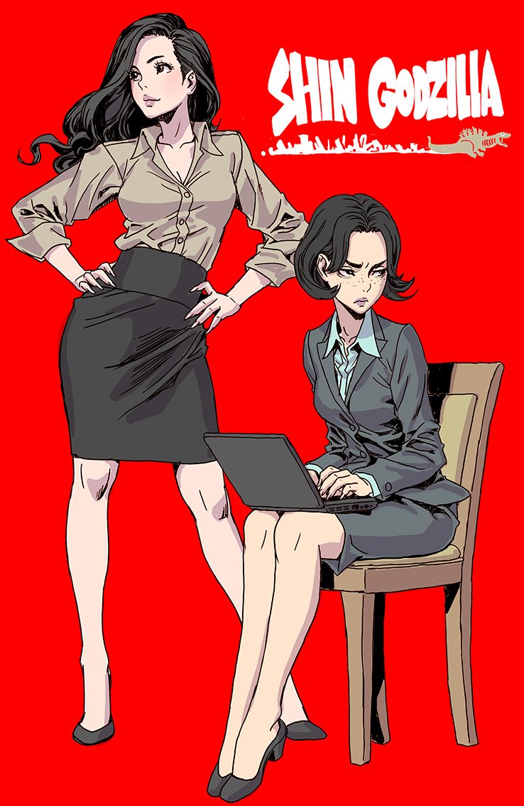 monster in kamata, ogashira hiromi, and kayoco anne patterson (godzilla and 1 more) drawn by yamashita_shun'ya