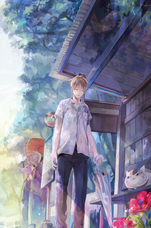 natsume takashi and nyanko-sensei (natsume yuujinchou) drawn by megane_(artist)