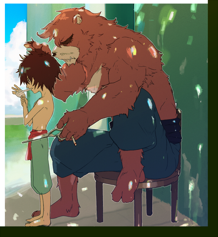 kumatetsu and kyuuta (bakemono no ko) drawn by chisa_sa