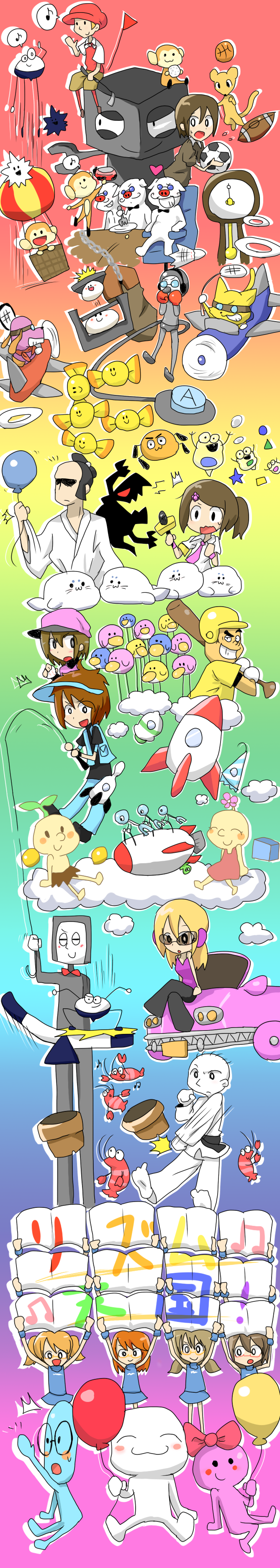 monkey, pitcher, reporter, so'ra, karateka, and 24 more (rhythm tengoku and 1 more) drawn by jiima_tarou