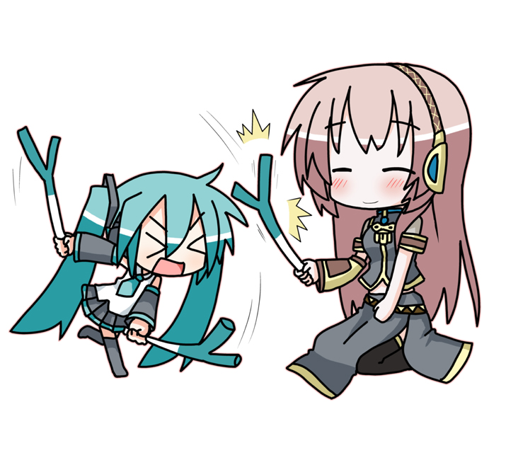 hatsune miku, megurine luka, and chibi miku (vocaloid) drawn by minami_(colorful_palette)