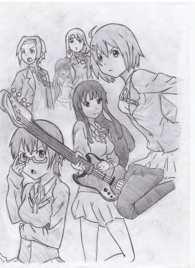 akiyama mio, hirasawa yui, tainaka ritsu, kotobuki tsumugi, and manabe nodoka (k-on! and 1 more) drawn by marco_polo_972