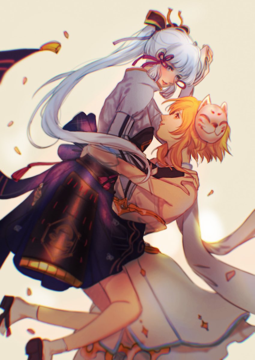 lumine and kamisato ayaka (genshin impact) drawn by sera_(serappi)
