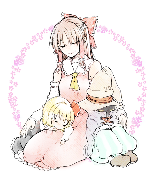 hakurei reimu, rumia, black mage, and vivi ornitier (touhou and 2 more) drawn by kuroneko_(44yen)