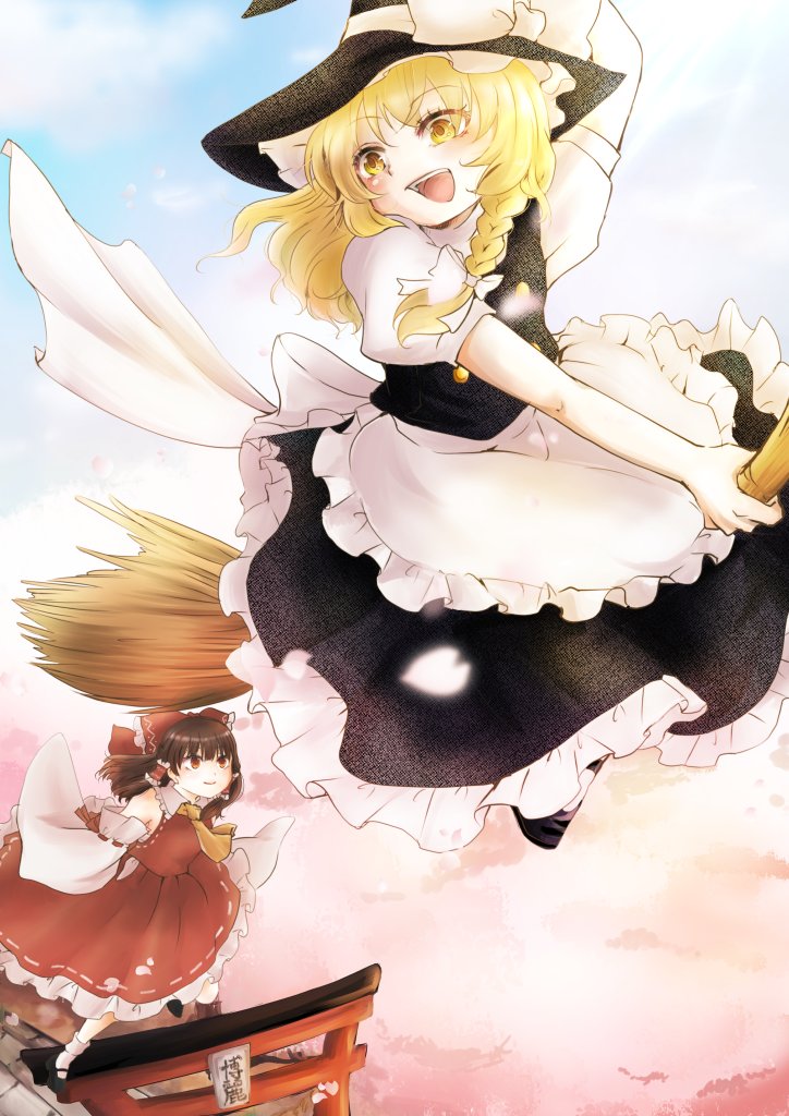 hakurei reimu and kirisame marisa (touhou) drawn by papiko_(papiko8901)