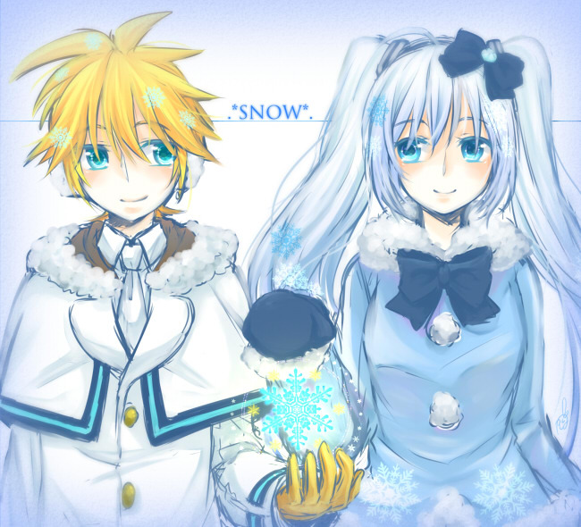 hatsune miku, kagamine len, and yuki miku (vocaloid and 1 more) drawn by tsukushidango