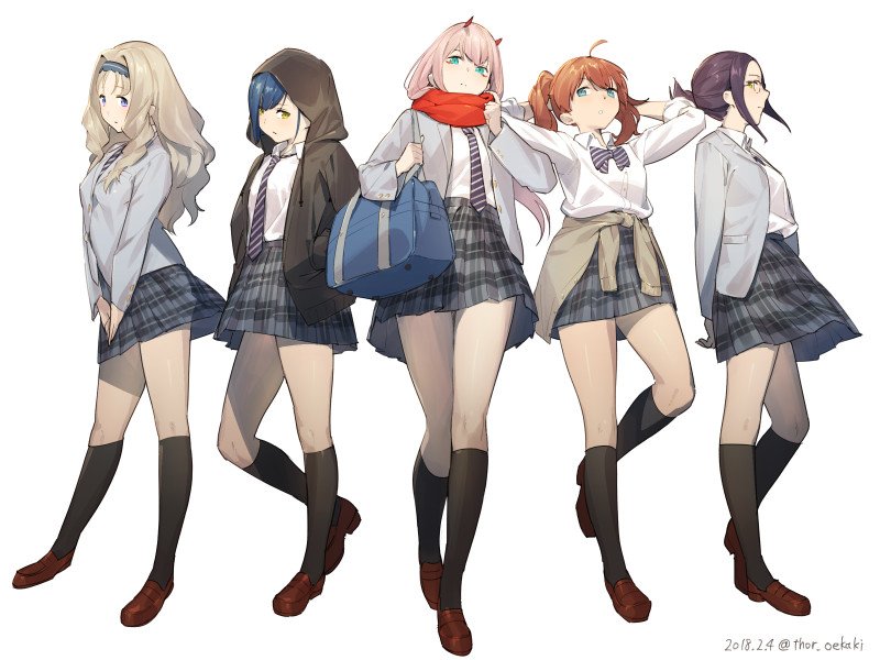 zero two, ichigo, kokoro, miku, and ikuno (darling in the franxx) drawn by thor_oekaki