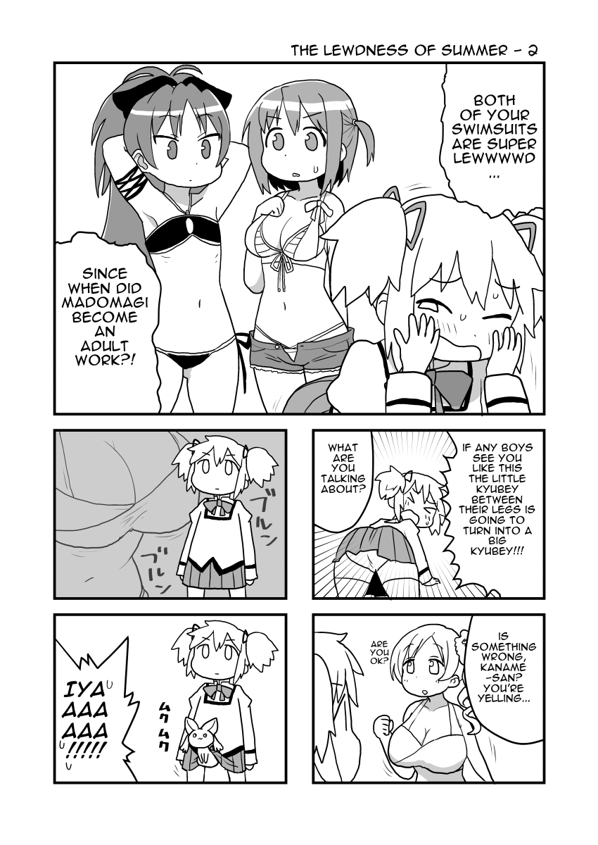 kaname madoka, miki sayaka, sakura kyoko, tomoe mami, and kyubey (mahou shoujo madoka magica and 1 more) drawn by yoshino_norihito
