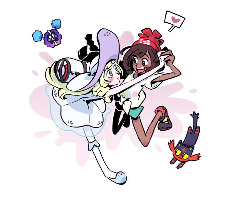 lillie, selene, litten, and cosmog (pokemon and 1 more) drawn by unoobang