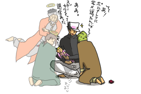 joseph joestar, kujo jotaro, kujo jolyne, kakyoin noriaki, mohammed avdol, and 1 more (jojo no kimyou na bouken and 3 more) drawn by imoichi