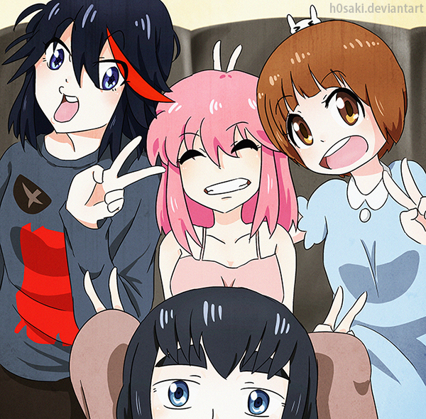 matoi ryuuko, kiryuuin satsuki, mankanshoku mako, junketsu, and jakuzure nonon (kill la kill) drawn by h0saki