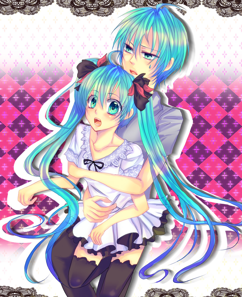 hatsune miku and hatsune mikuo (vocaloid and 1 more) drawn by shizuki_mio
